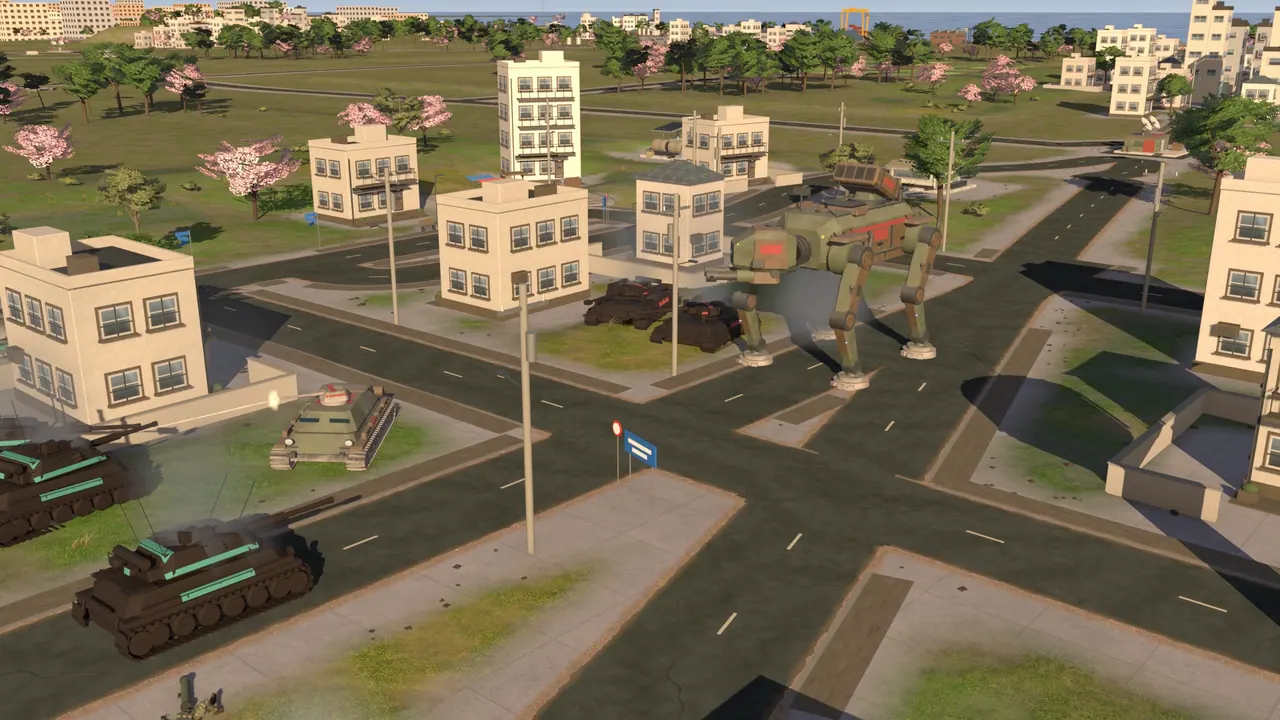 Armour holds a city junction under air attack